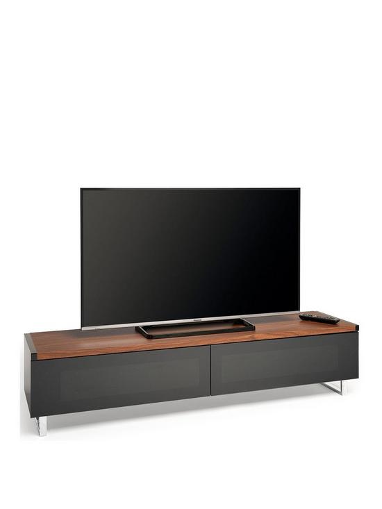 stillFront image of avf-panorama-160-tv-stand-walnutblack-fits-up-to-80-inch-tv