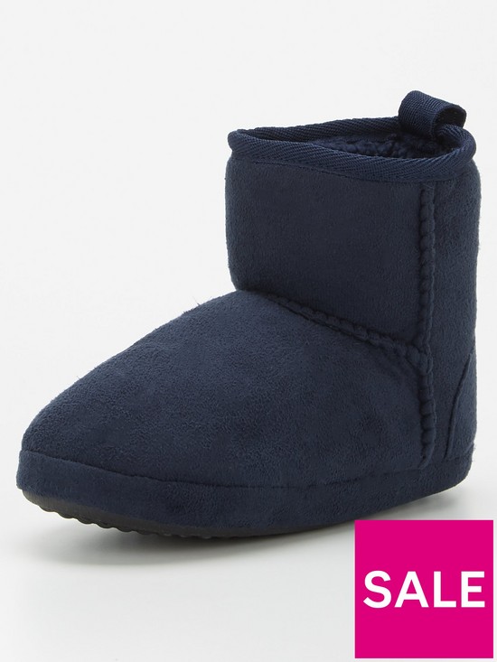 stillFront image of v-by-very-younger-boy-faux-fur-slipper-boots-navy