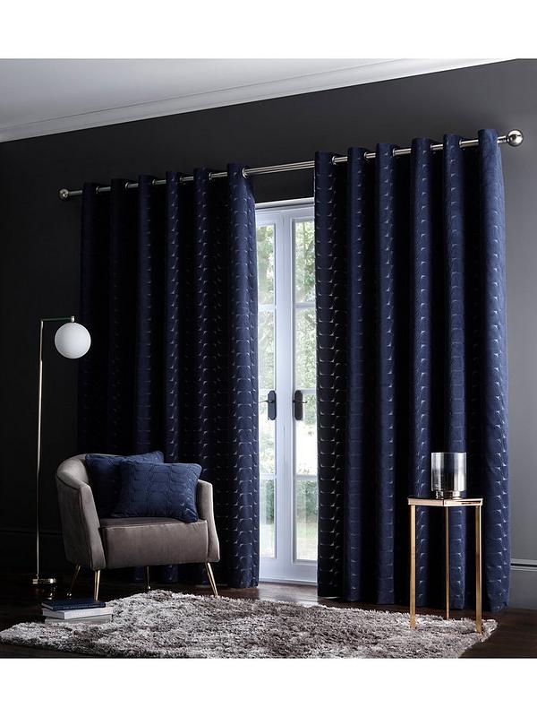 Studio G Lucca Velvet Eyelet Lined, Navy Blue And White Striped Curtains Uk