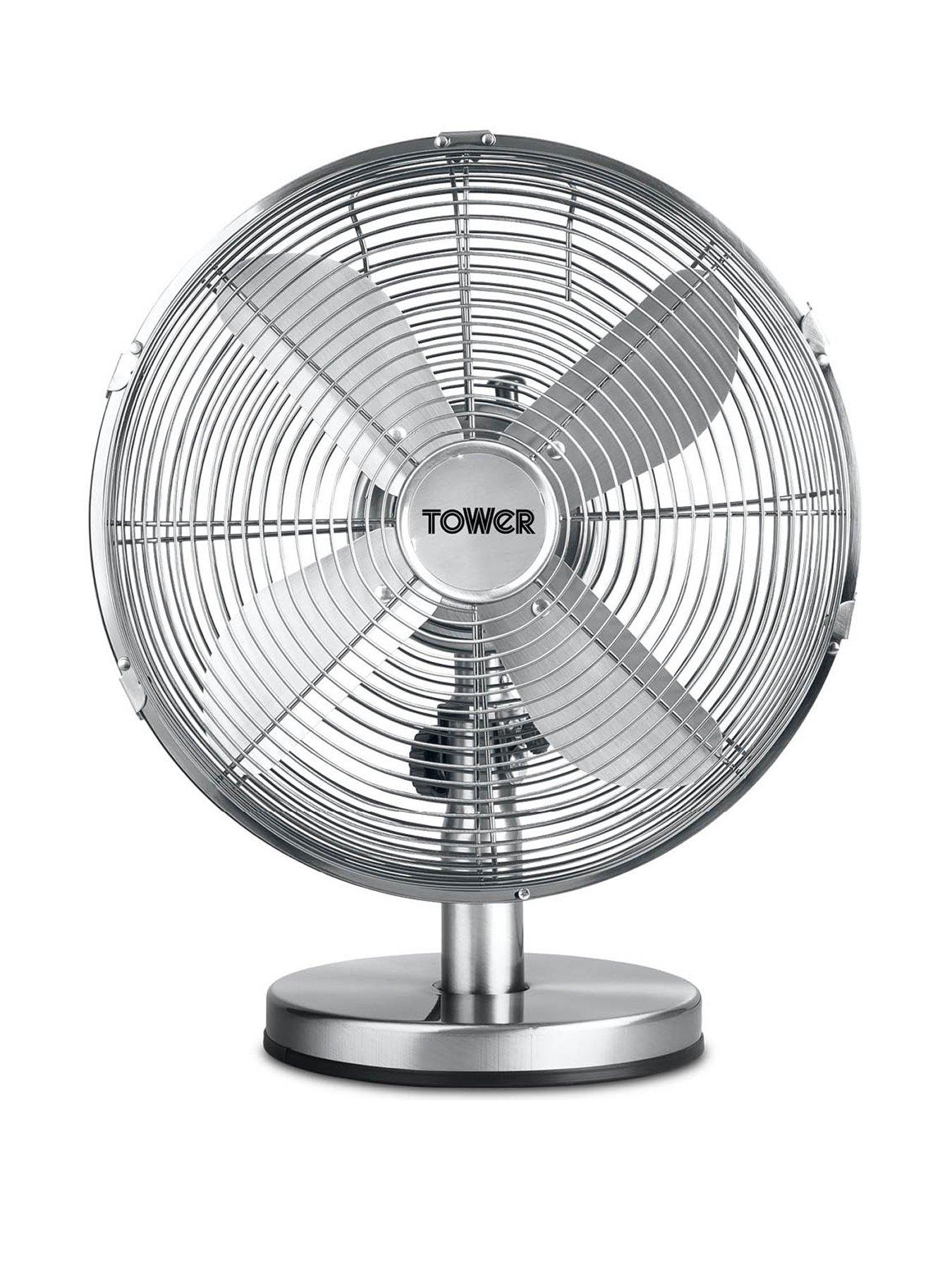 undefined T605000 Metal Desk Fan with 3 Speeds, Automatic Oscillation, Long-Life Motor, 12 inch, 35W, Chrome
