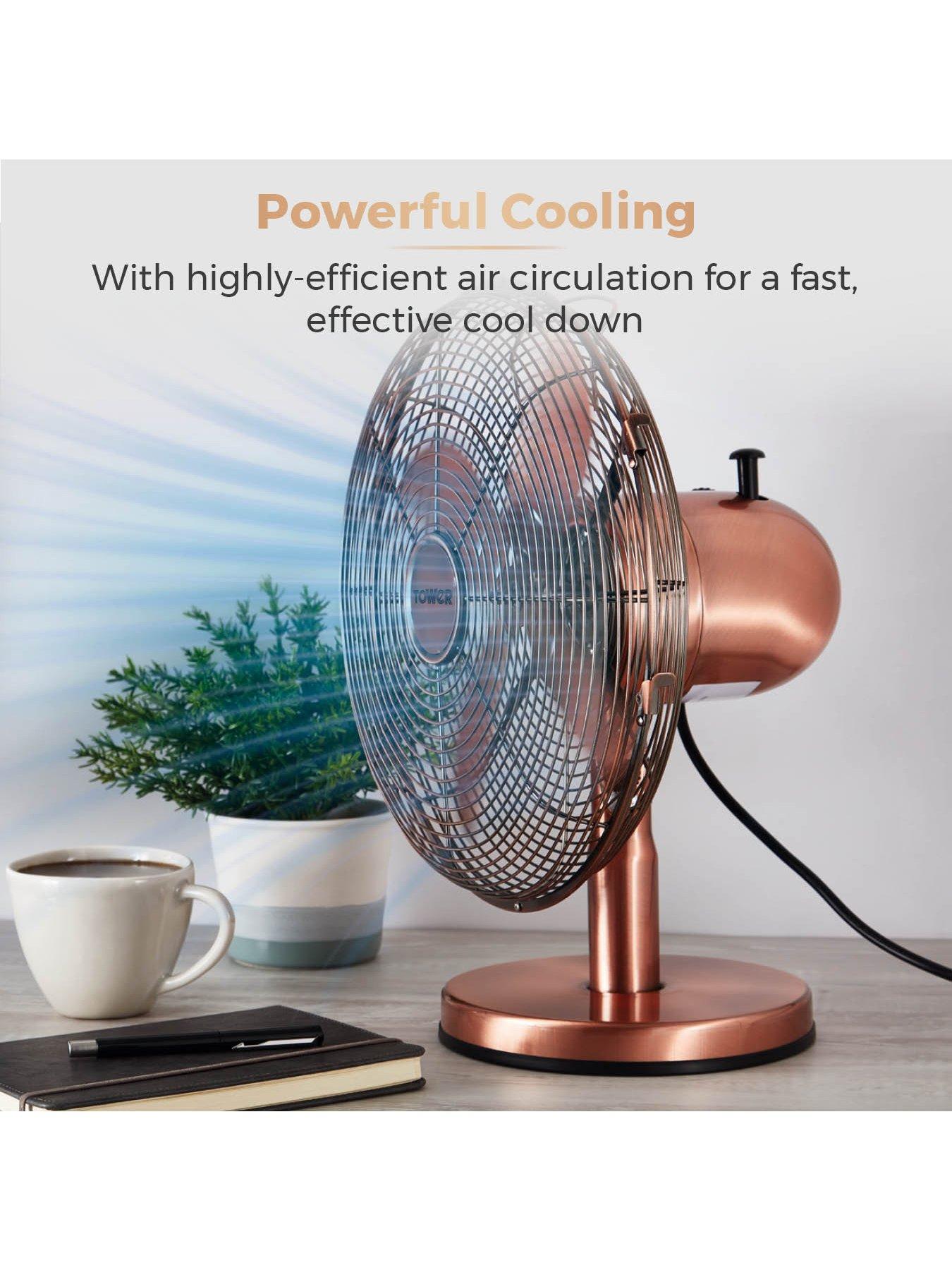 Image 3 of 6 of Tower T605000C Metal Desk Fan with 3 Speeds, Automatic Oscillation, Long-Life Motor, 12&rdquo;, 35W, Copper