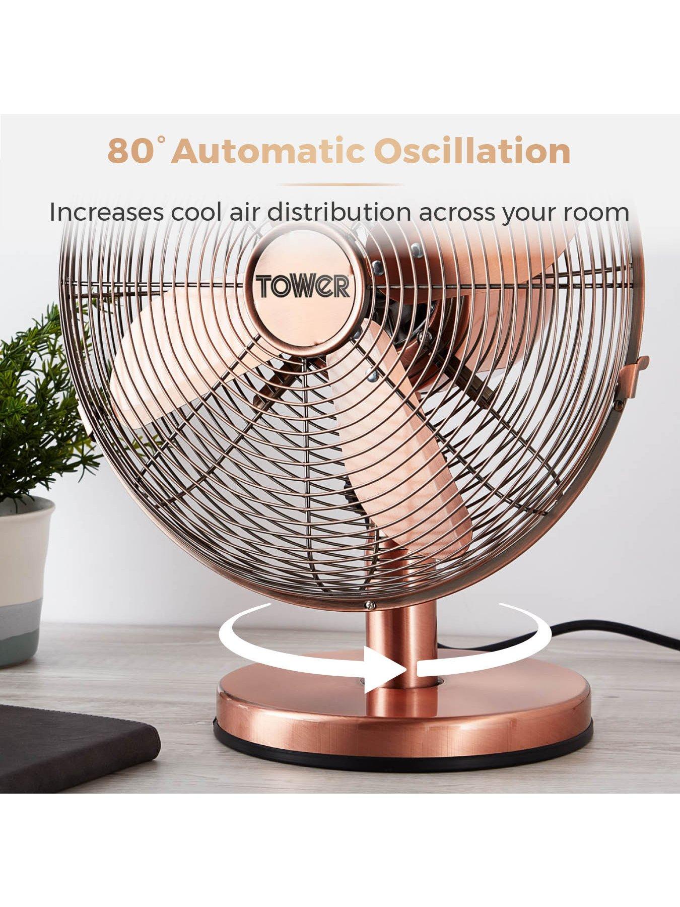 Image 5 of 6 of Tower T605000C Metal Desk Fan with 3 Speeds, Automatic Oscillation, Long-Life Motor, 12&rdquo;, 35W, Copper