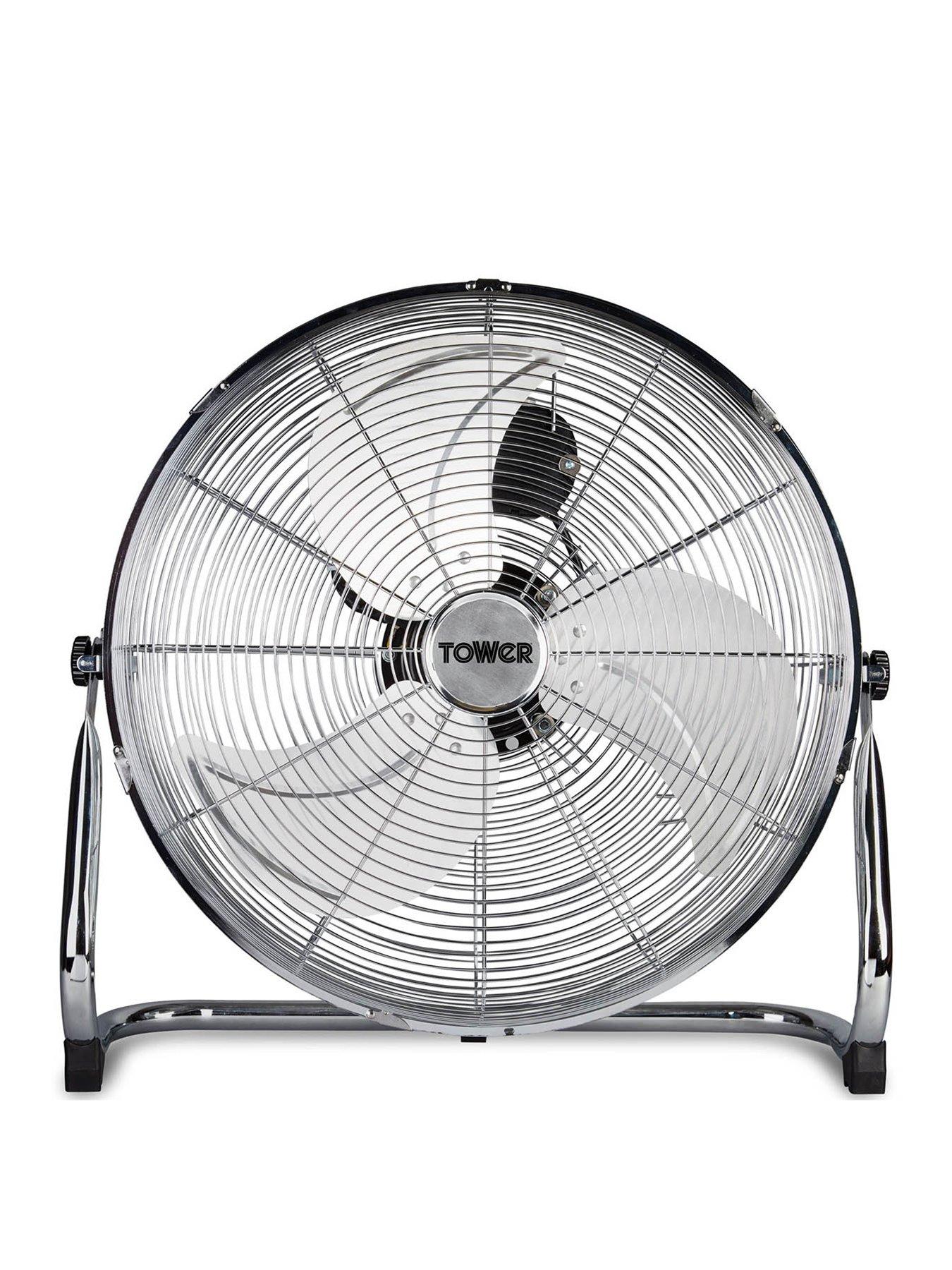 Product photograph of Tower T662000 18 Inch High-speed Velocity Floor Fan With Adjustable Tilt 100w Long-life Motor - Chrome from very.co.uk