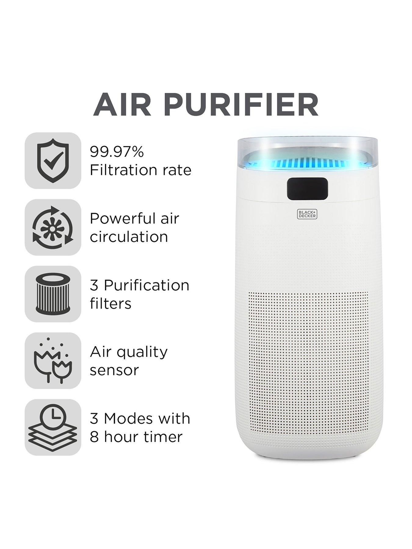 Black & Decker Air Purifier with Air Quality Sensor, 8Hour Timer