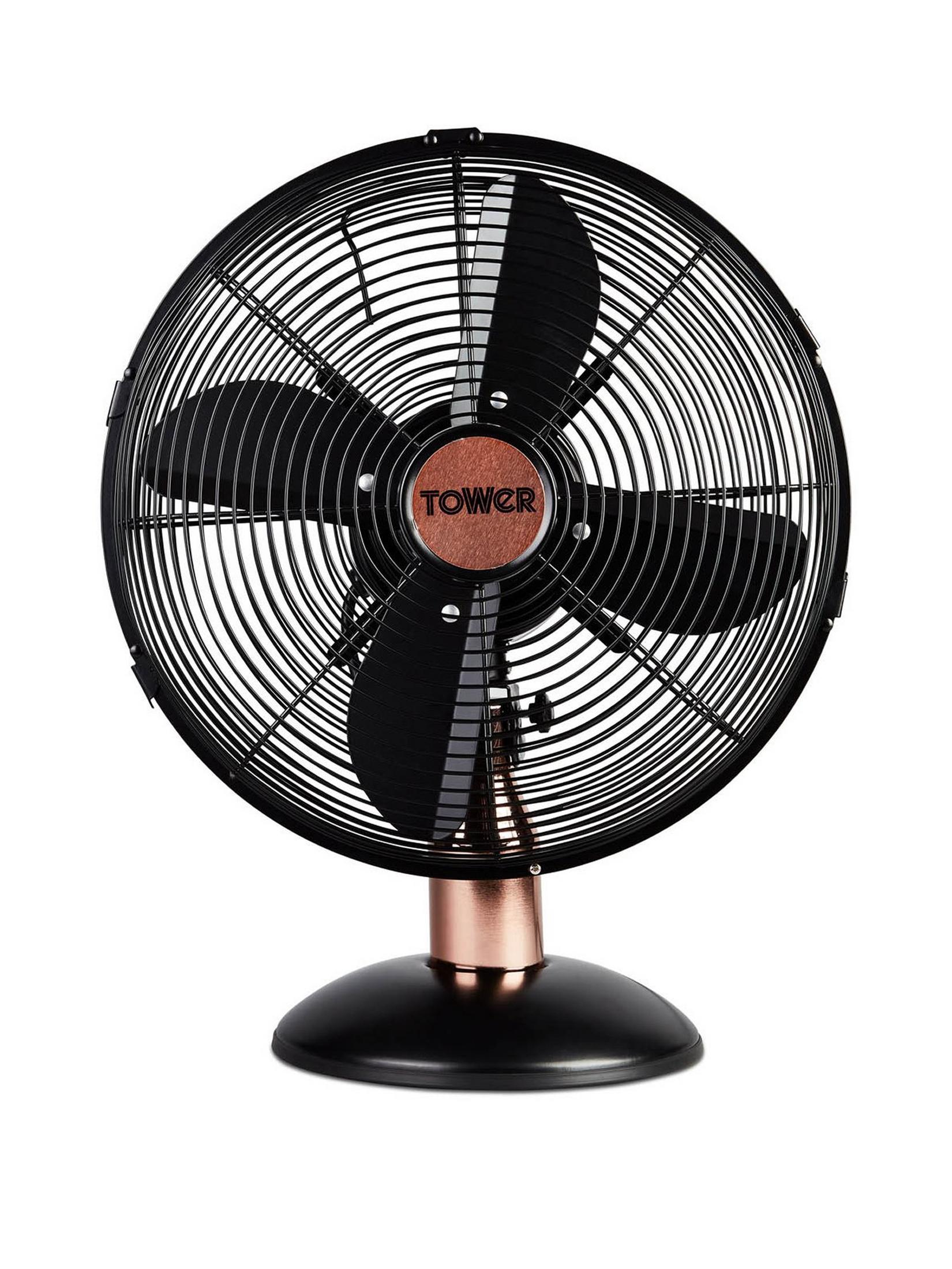 very.co.uk | T611000B Cavaletto 12 inch Metal Desk Fan with 3 Speed Settings and Heavy Duty High Power Motor, 35W, Black and Rose Gold