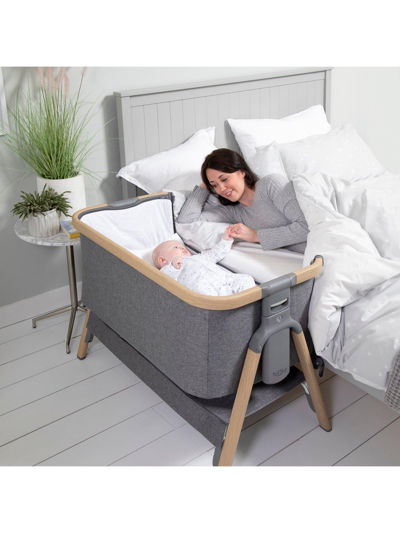 Tutti Bambini CoZee Bedside Crib Oak and Charcoal very.co.uk