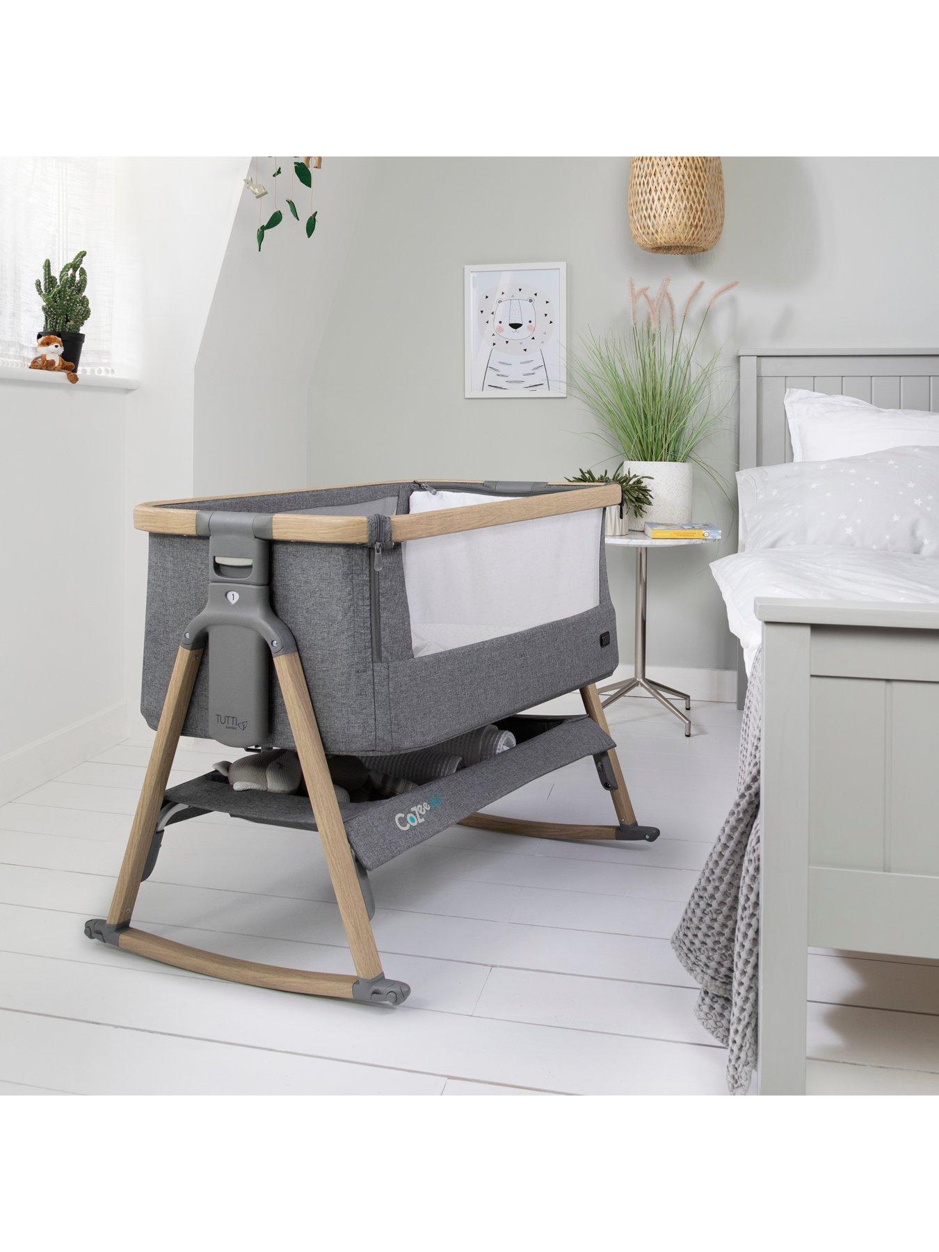 Tutti Bambini CoZee Air Bedside Crib Oak and Charcoal very.co.uk