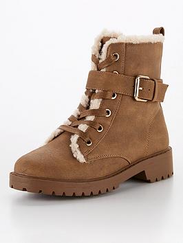 v-by-very-girlsnbspfaux-fur-lined-lace-up-biker-boot-tan