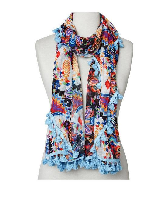 front image of joe-browns-a-coloured-oasis-tassel-scarf--multi