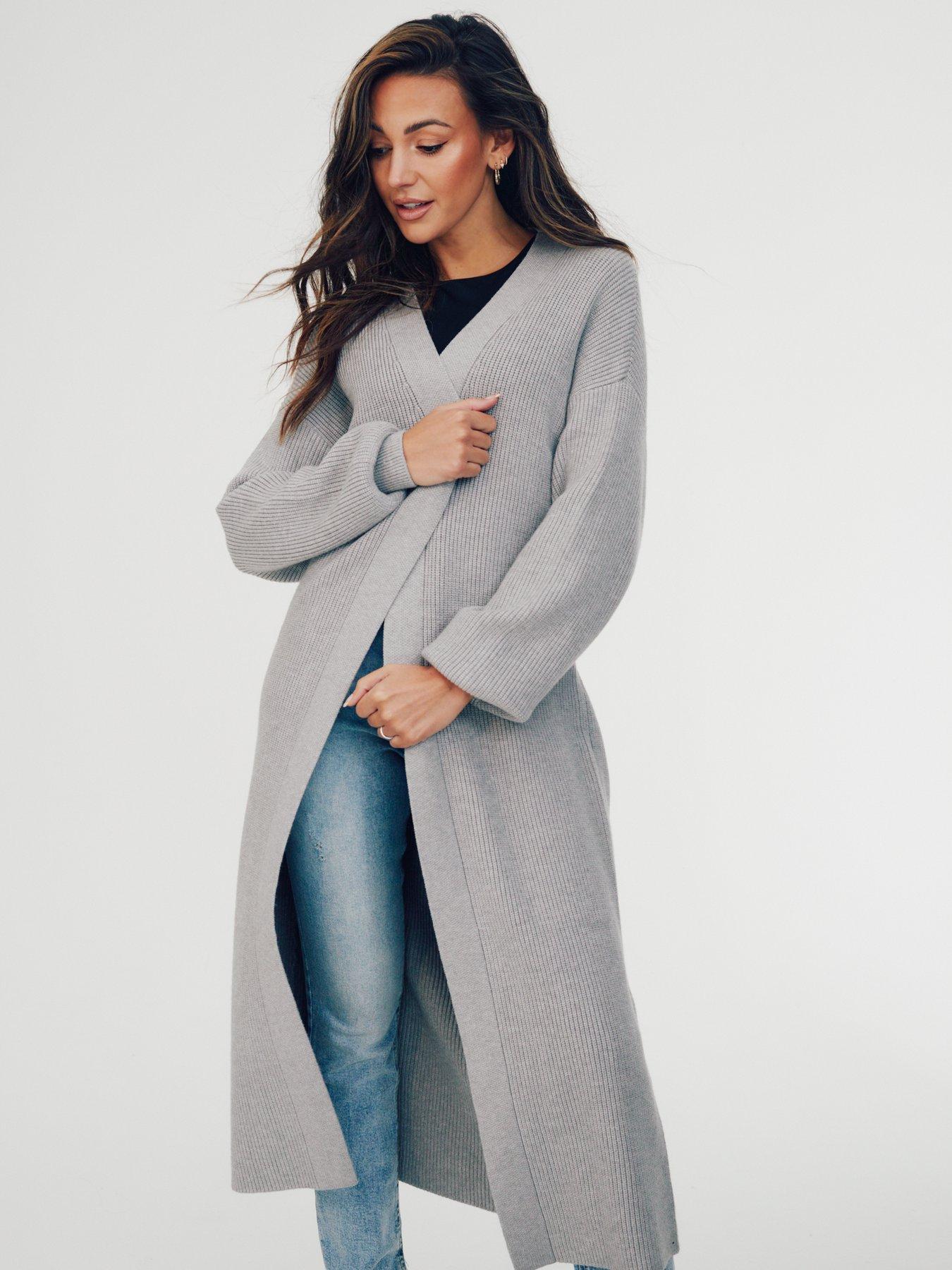 Knitwear Longline Belted Cardigan - Grey