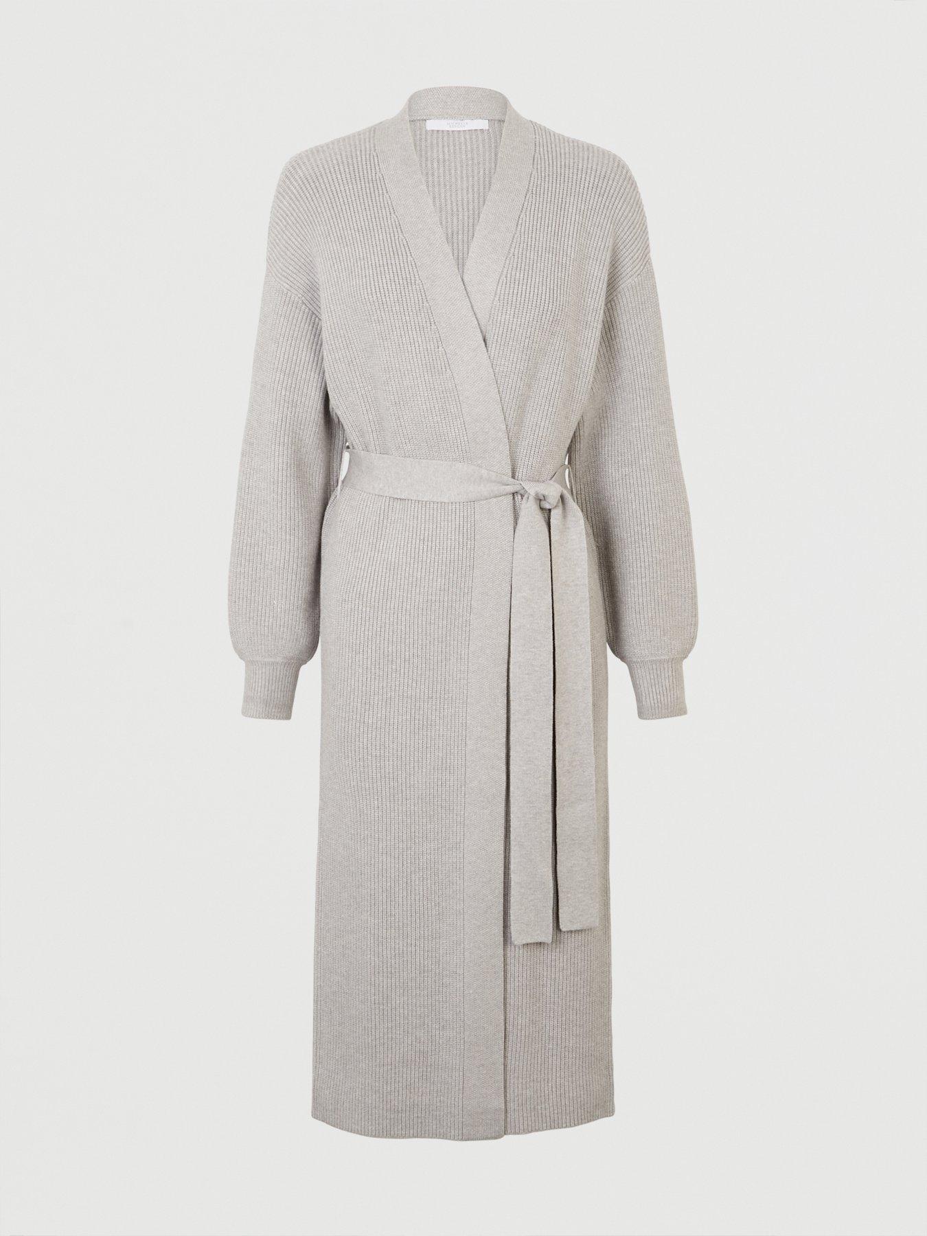 Knitwear Longline Belted Cardigan - Grey