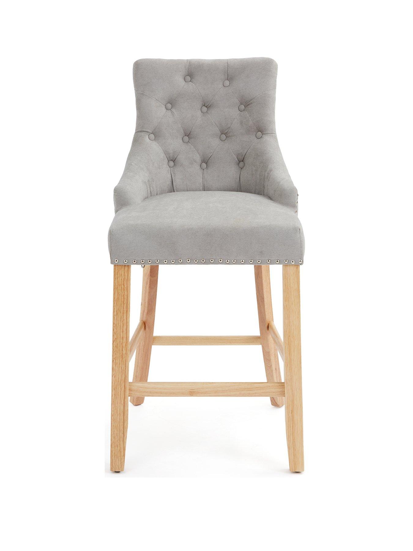 Very Home Warwick Pair of Velvet Bar Stools Grey/Oak FSC® Certified very.co.uk
