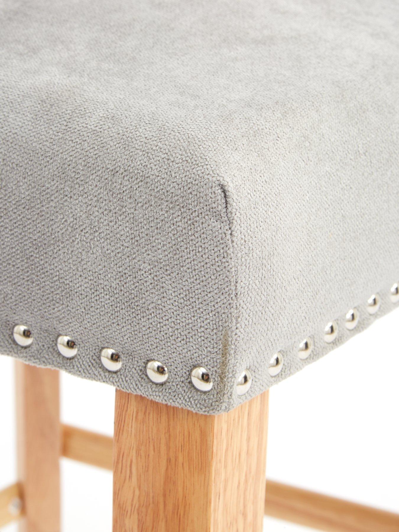 Very Home Warwick Pair of Velvet Bar Stools Grey Oak FSC Certified Very