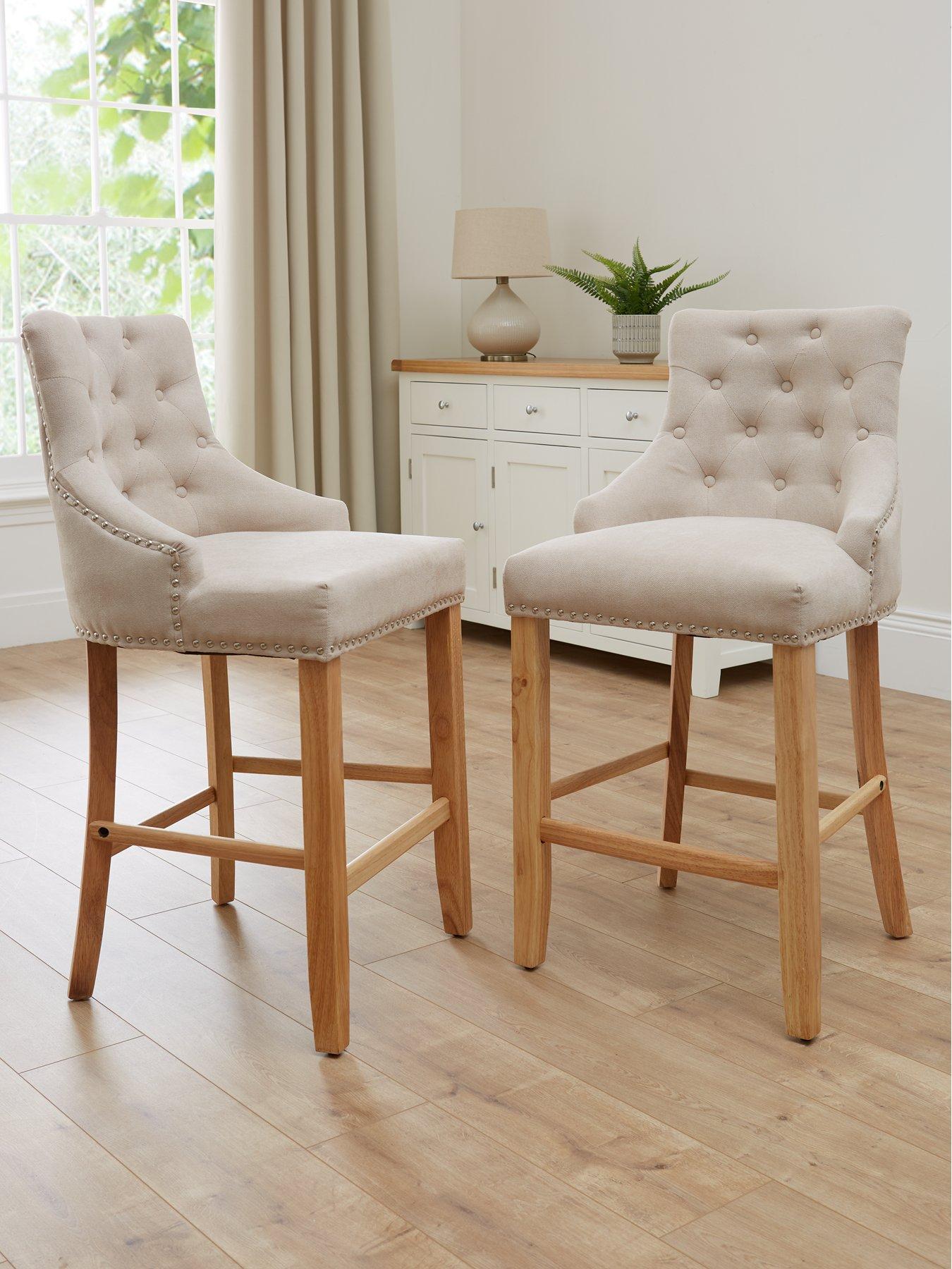 undefined Warwick Pair of Fabric Bar Stools - Natural/Oak - FSC® Certified
