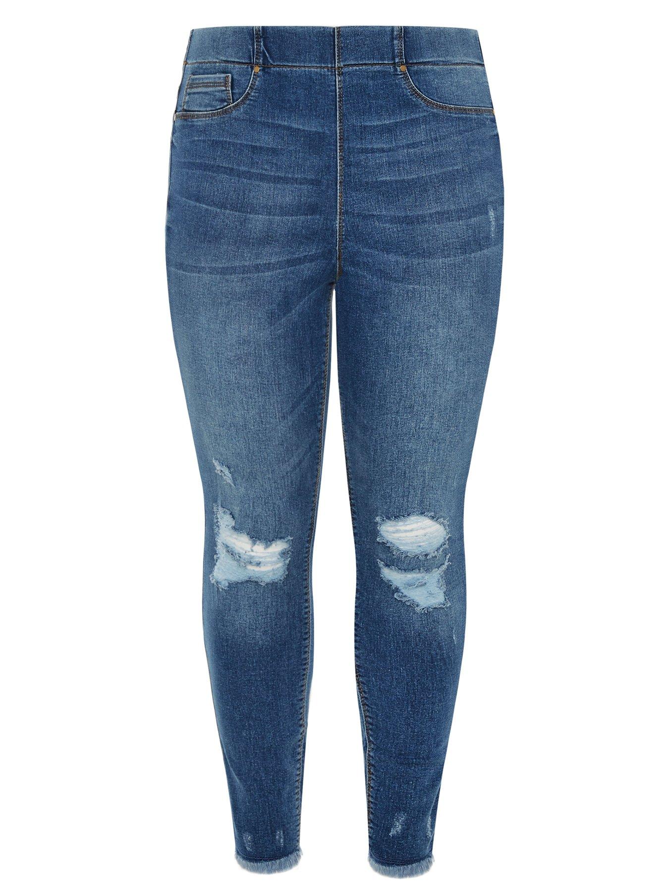 Yours Jenny Rip Knee Jeggings - Blue