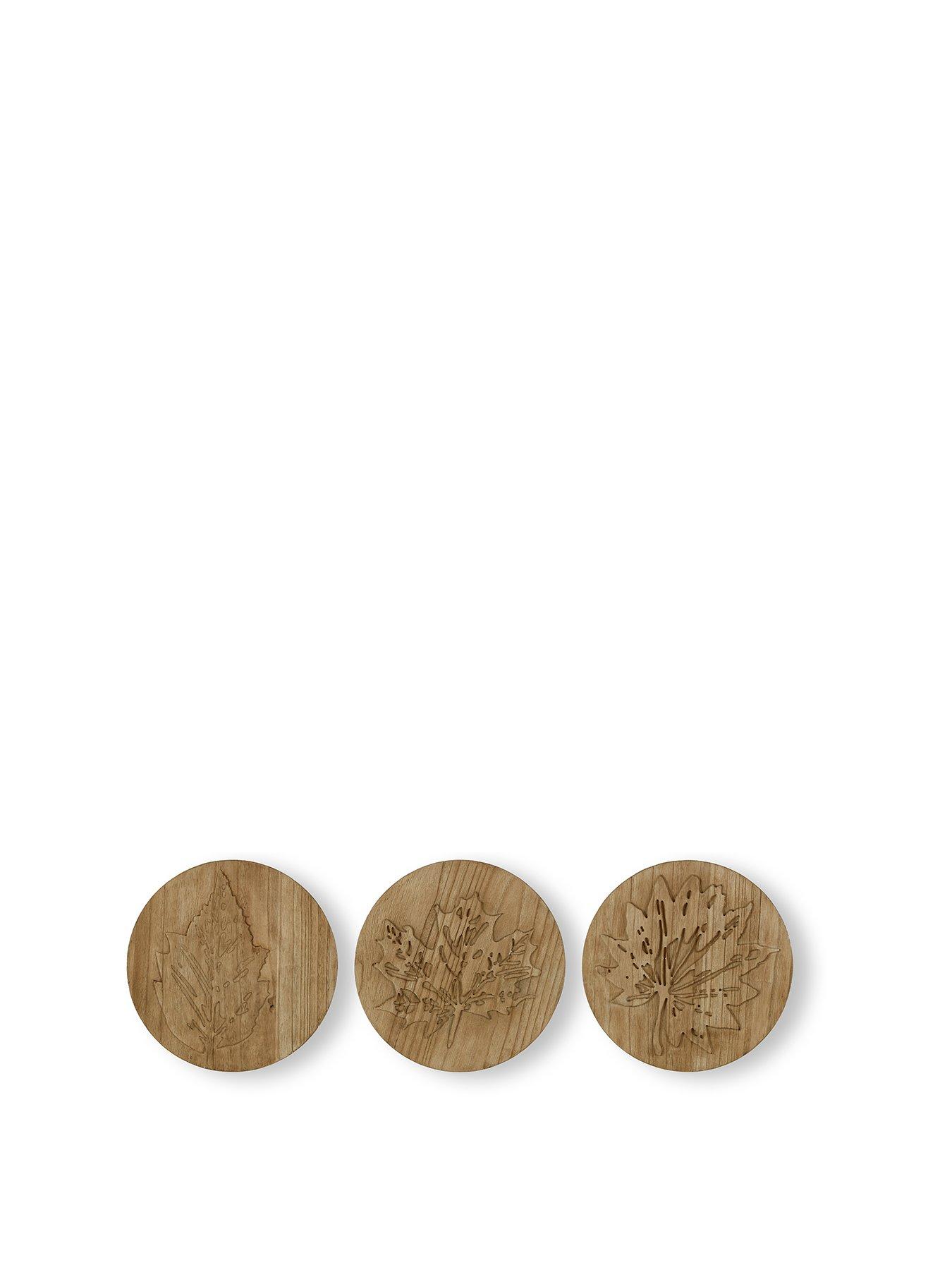 Product photograph of Art For The Home Set Of 3 Wood Leaves Plaques from very.co.uk