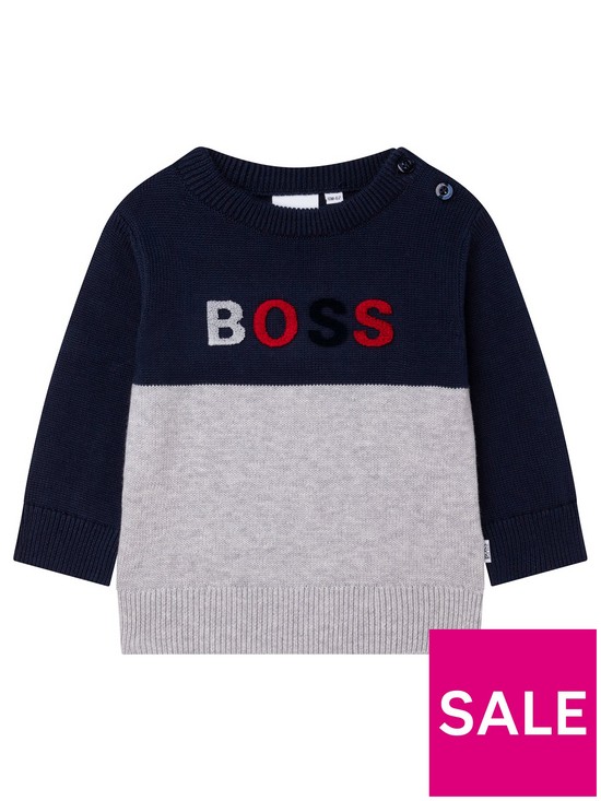 front image of boss-baby-boys-pullover-navygrey