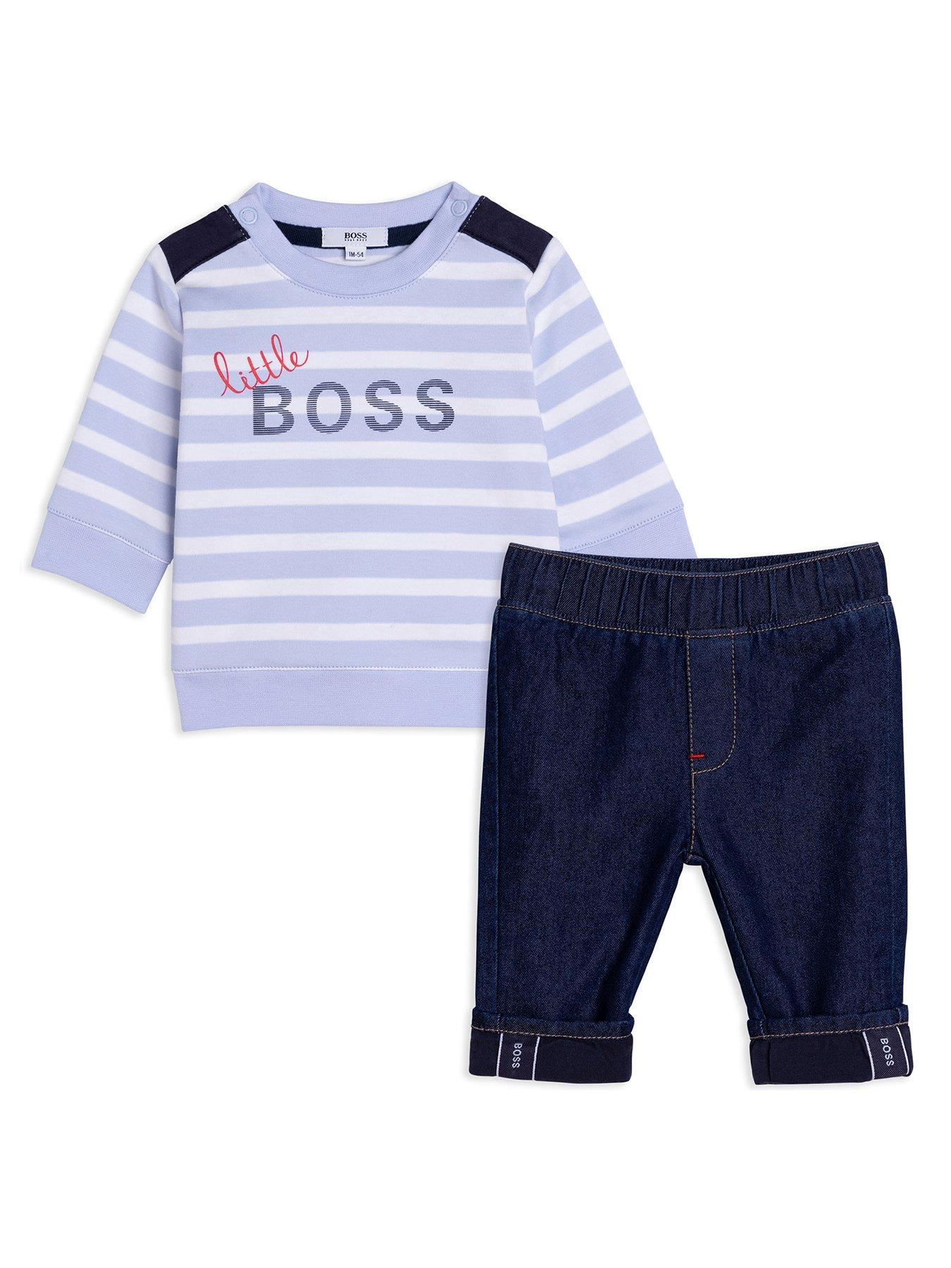 Kids Baby Boys Gift Boxed Sweat Top And Trousers Set - Pale Blue