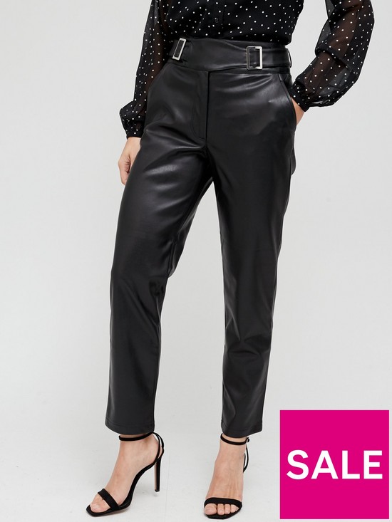 front image of v-by-very-faux-leather-wrap-waist-straight-leg-trousers-blacknbsp