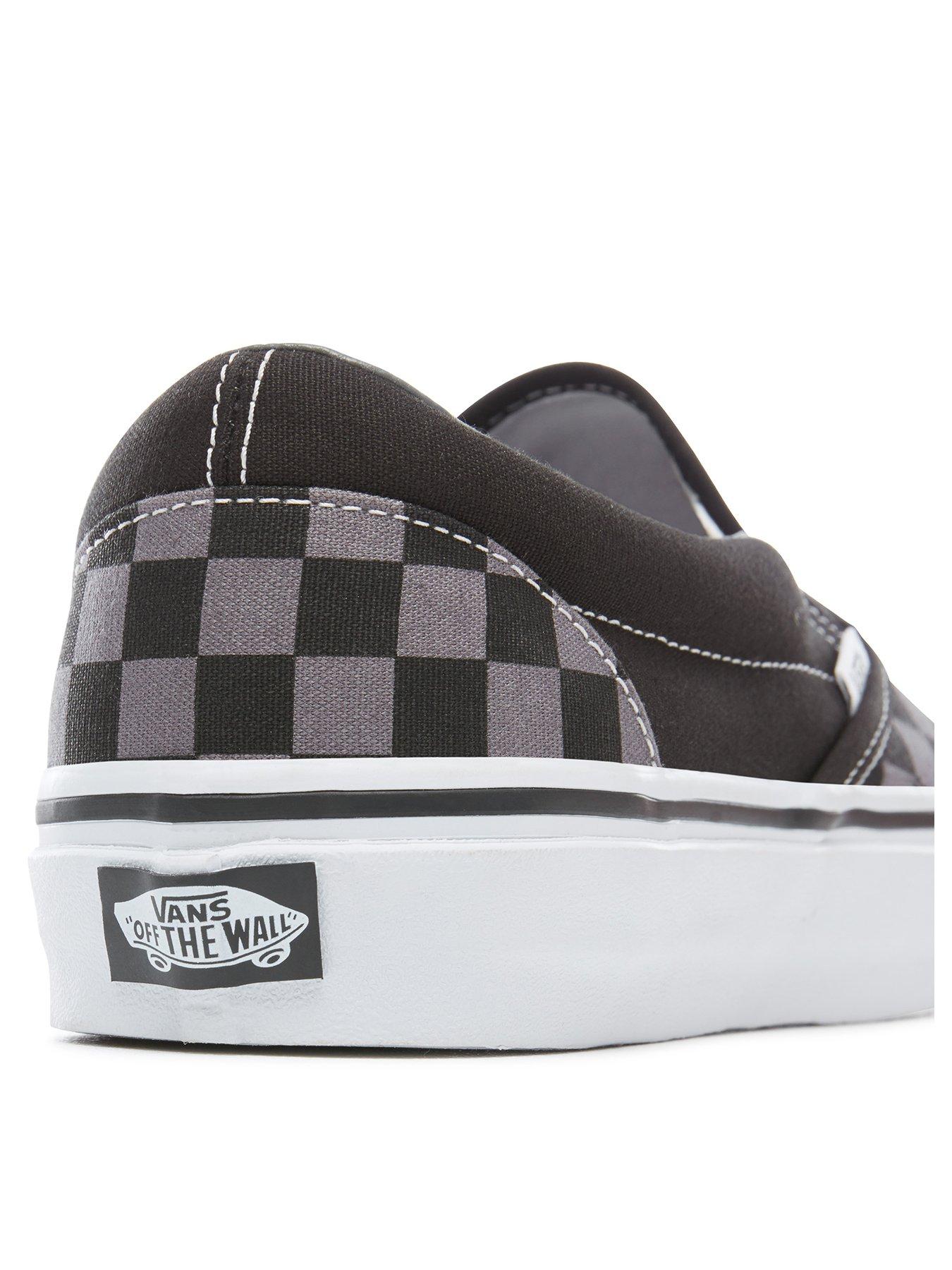 Mens Classic Slip On Trainers Black Grey Check