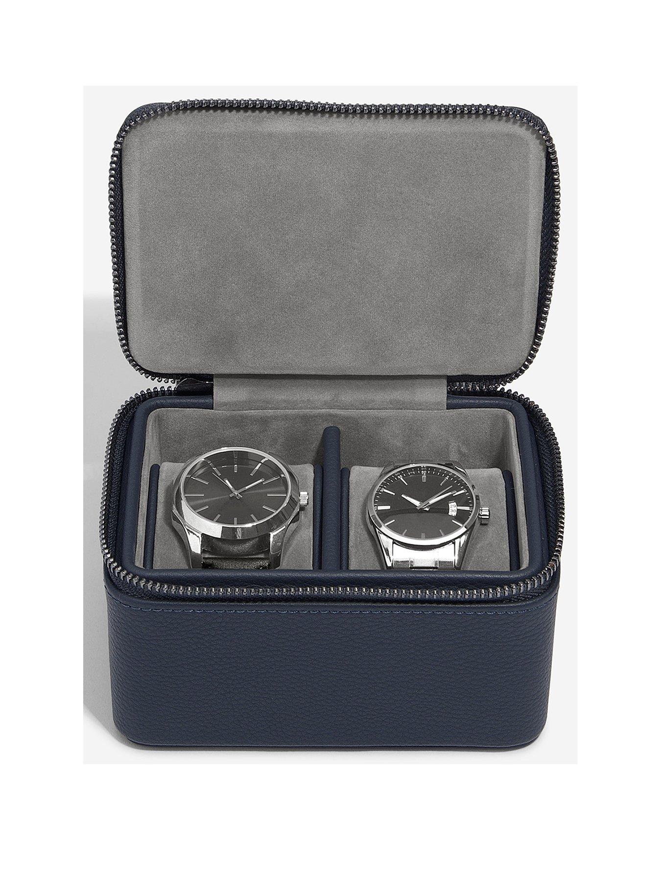 Product photograph of Stackers Large Zipped Watch Box - Navy from very.co.uk