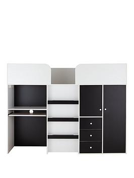 Product photograph of Very Home Miami Fresh Mid Sleeper With 3 Drawers 2 Cupboards Amp Pull Out Desk And Mattress Options - Black - Bed Frame With Premium Mattress from very.co.uk
