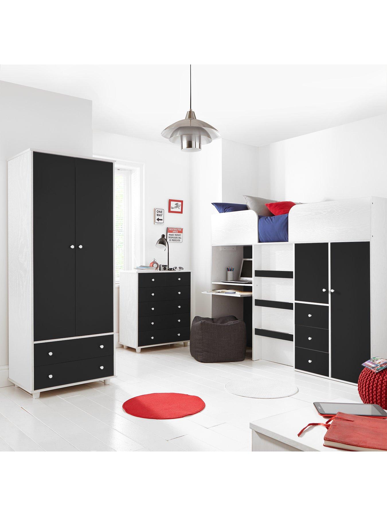 Miami Fresh Mid Sleeper with 3 Drawers 2 Cupboards & Pull Out Desk and Mattress Options Black