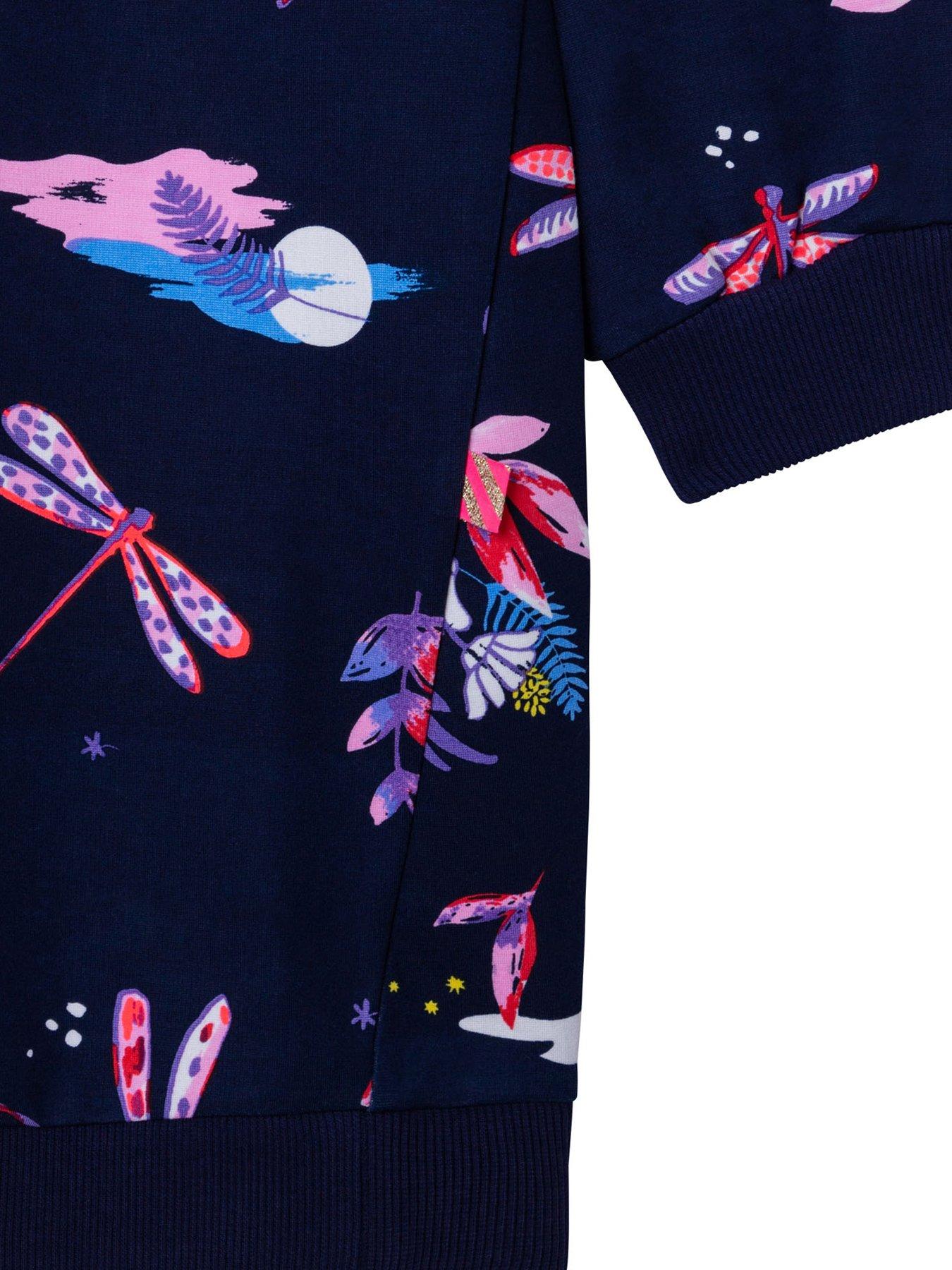  Girls Dragonfly Print Sweat Dress - Navy