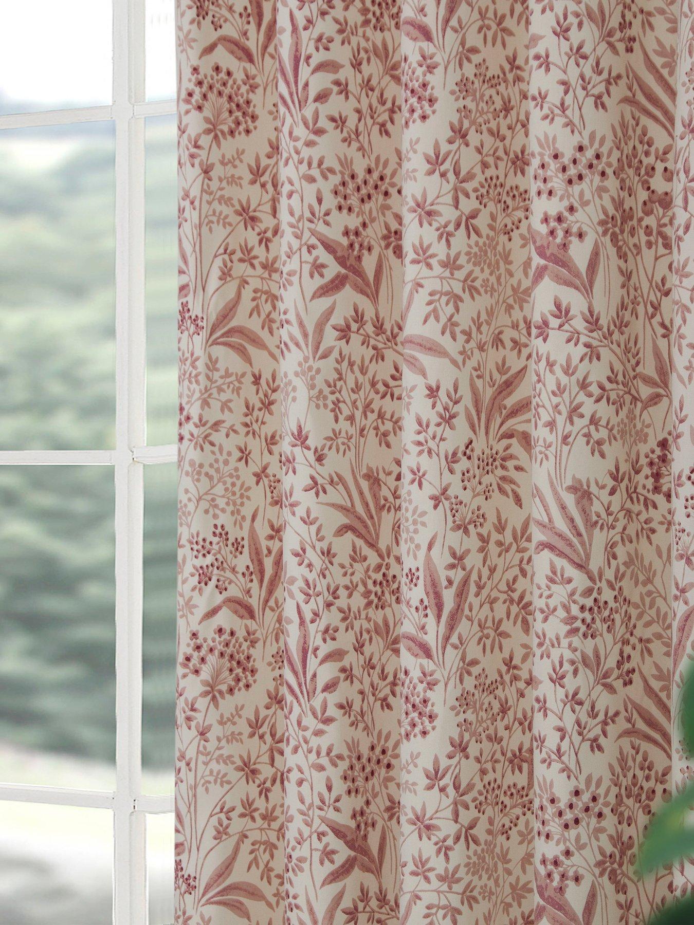 Moira Green Floral Ring Top Eyelet Curtains With A Trailing Botanical Pattern 