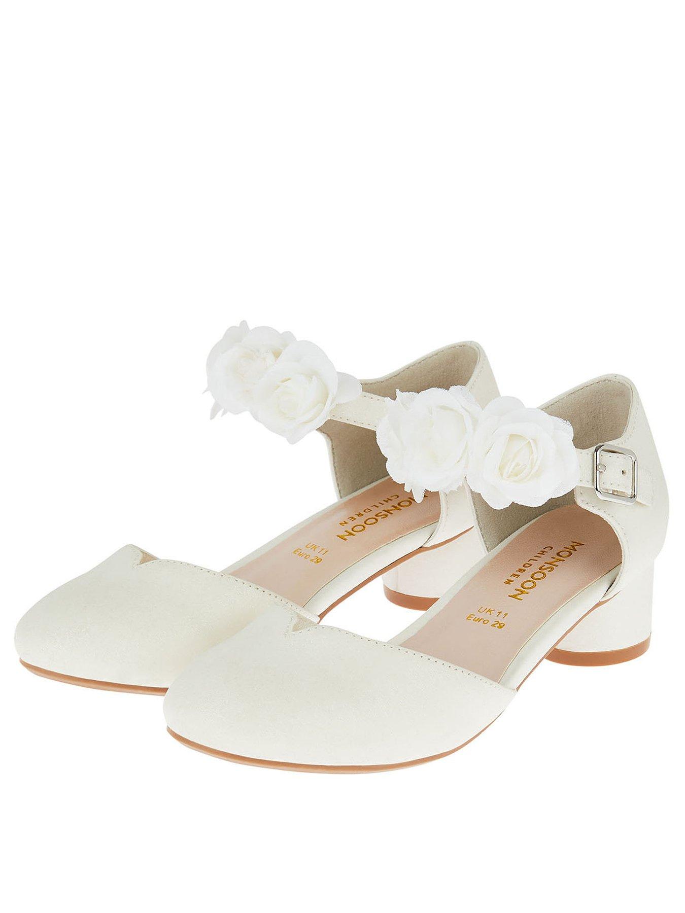  Girls Shimmer Two Part Corsage Heel Shoes - Ivory