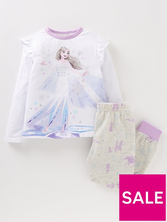 front image of disney-frozen-girls-elsa-shoulder-frill-pyjamas-pinkmulti