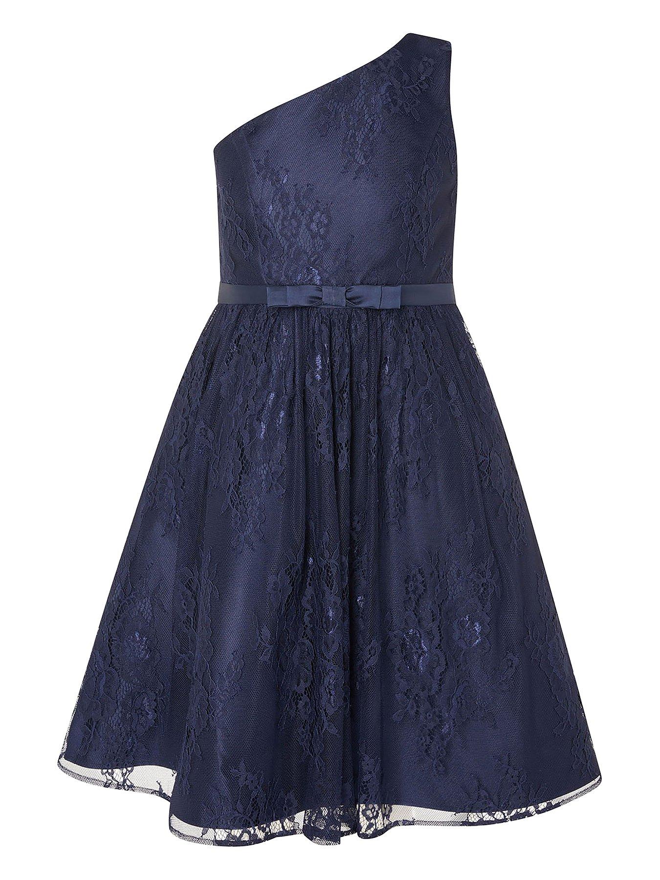 Occasion & wear Girls Lace One Shoulder Prom Dress - Navy