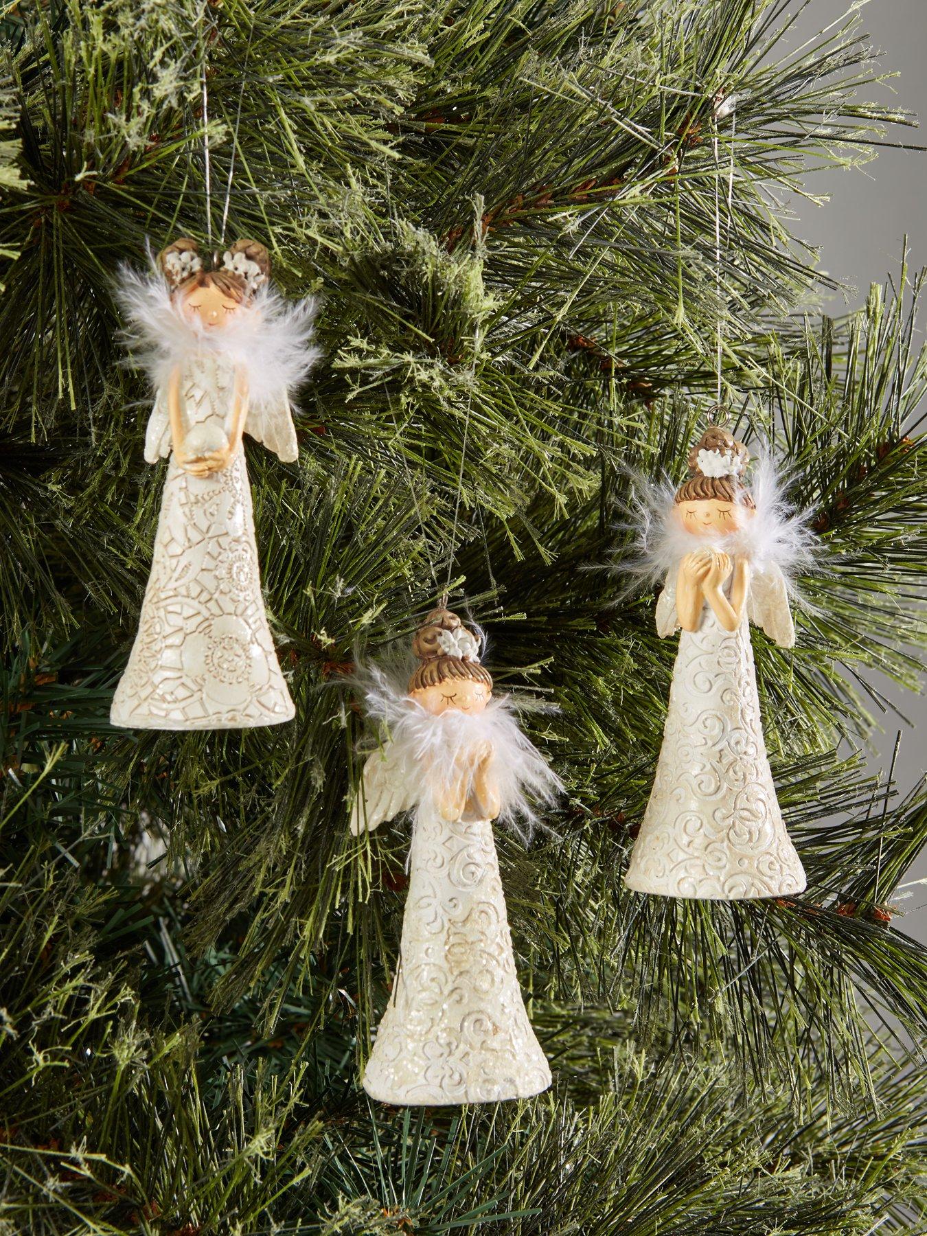 Heaven Sends Set of 3 Hanging White Floral Angel Christmas