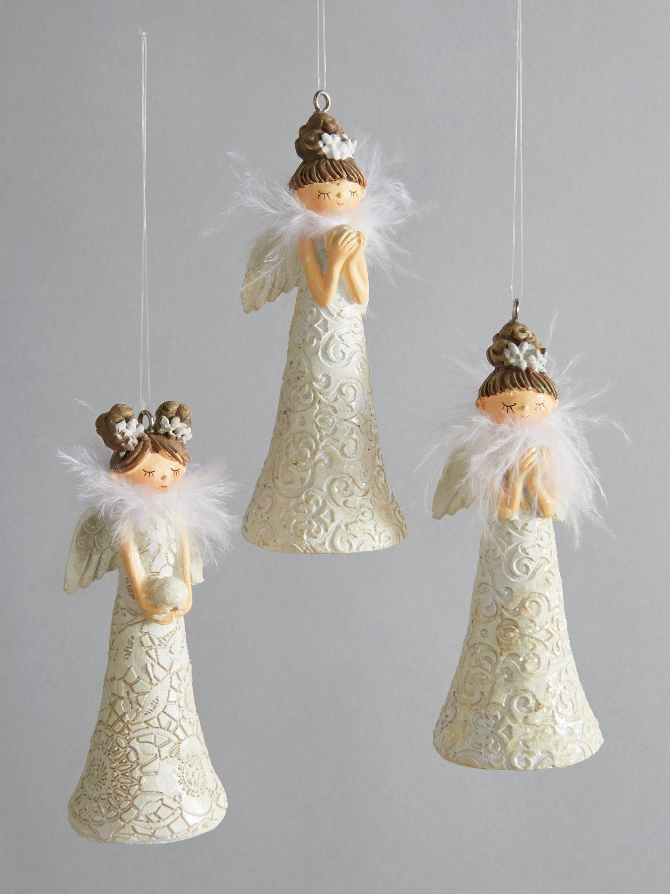 Heaven Sends Set of 3 Hanging White Floral Angel Christmas