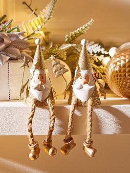Product photograph of Heaven Sends Set Of 2 Metal Sitting Santas With Dangly Legs Christmas Decorations from very.co.uk