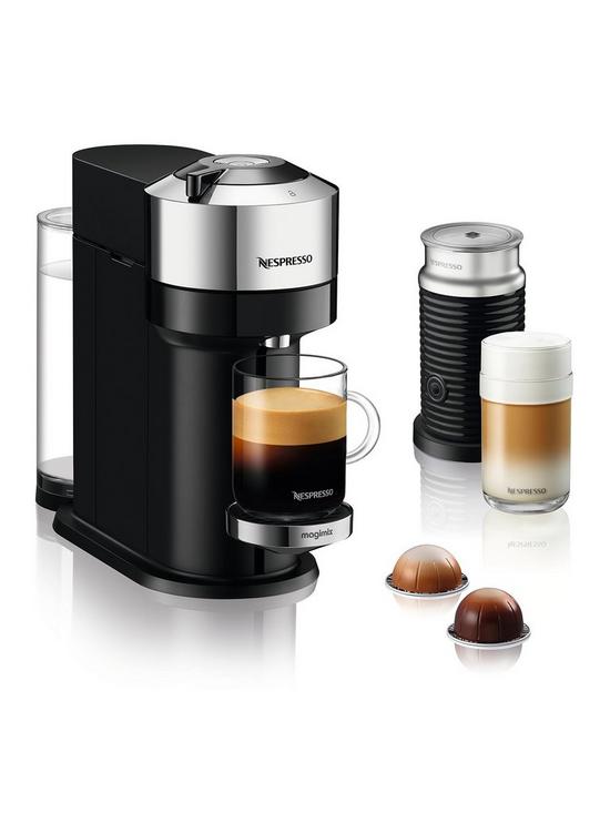 front image of nespresso-vertuo-next-11713-coffee-machine-with-milk-frother-by-magimix-chrome