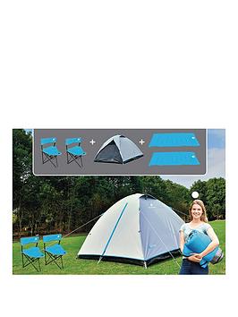 Pure4Fun Camping Set For 2 - Dome Tent Camping Chairs Sleeping Bags