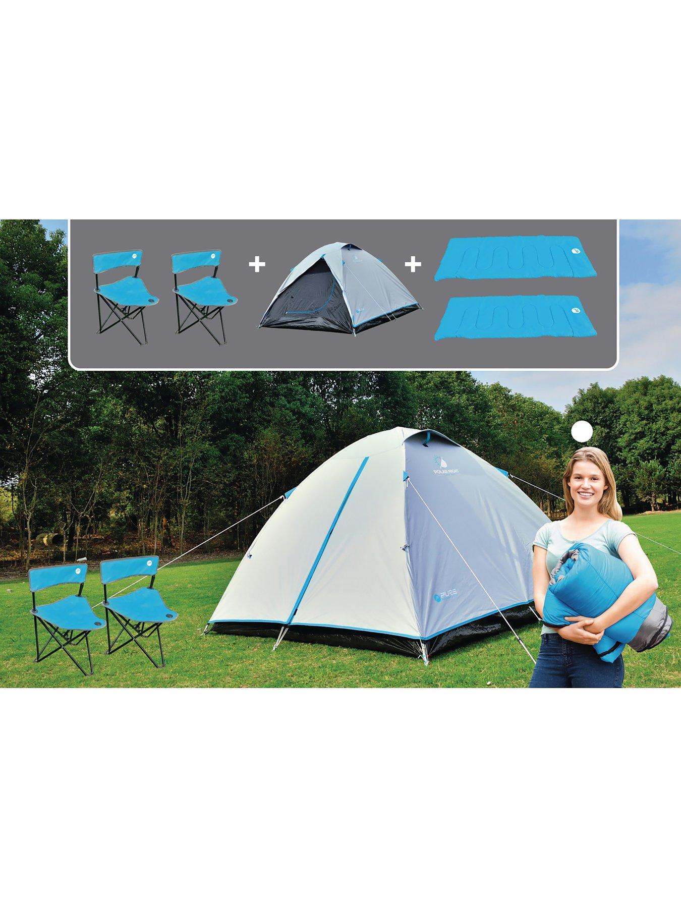 Tent with chairs discount and sleeping bag