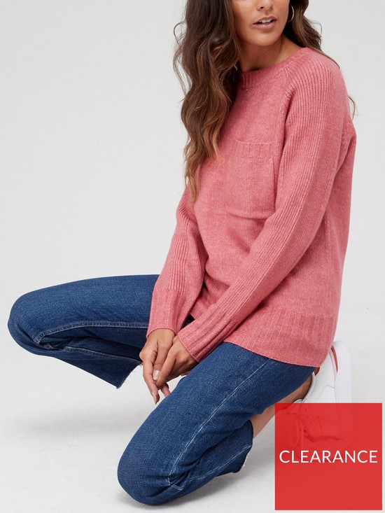 front image of v-by-very-knitted-pocket-rib-detail-jumper-rose