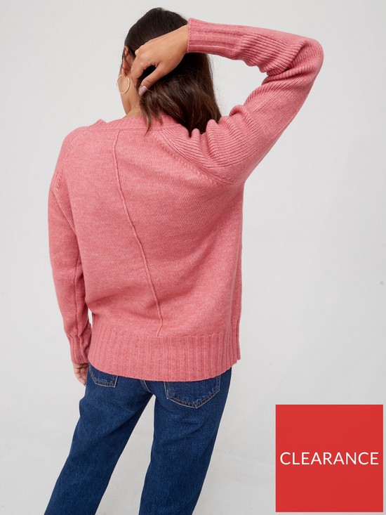 stillFront image of v-by-very-knitted-pocket-rib-detail-jumper-rose