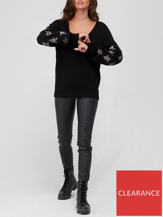 front image of v-by-very-knitted-sequin-star-sleeve-scoop-neck-jumper-black