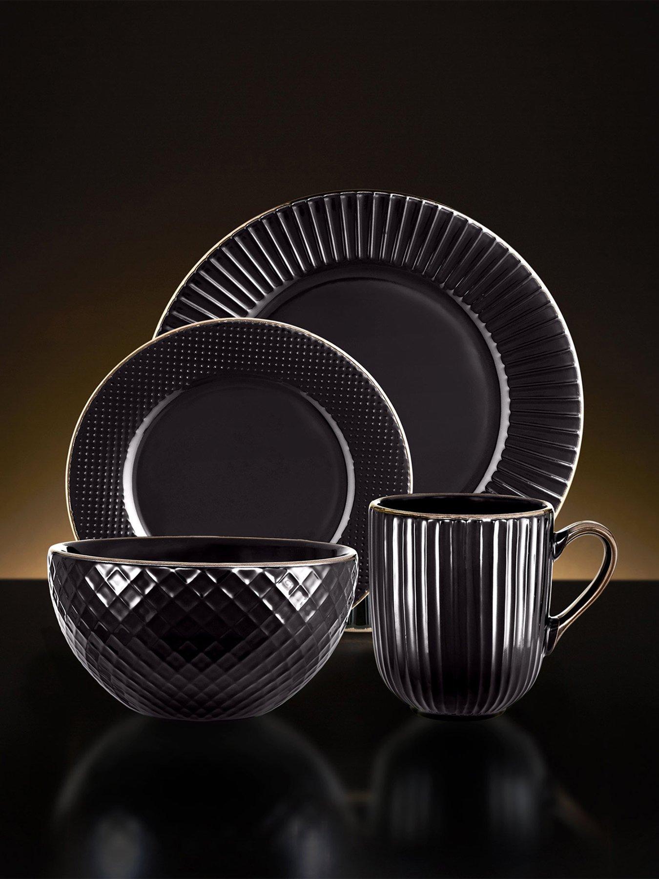 Tower Empire 16-Piece Dinner Set in Black