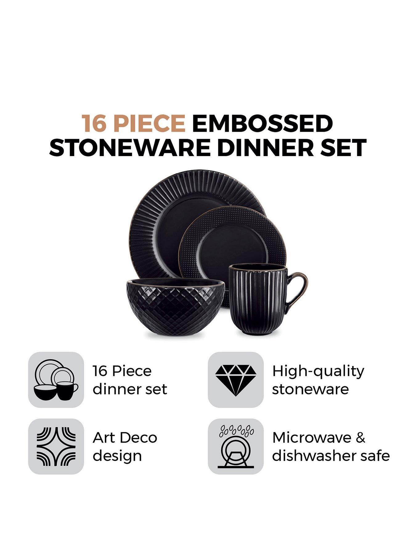 Image 2 of 7 of Tower Empire 16-Piece Dinner Set in Black
