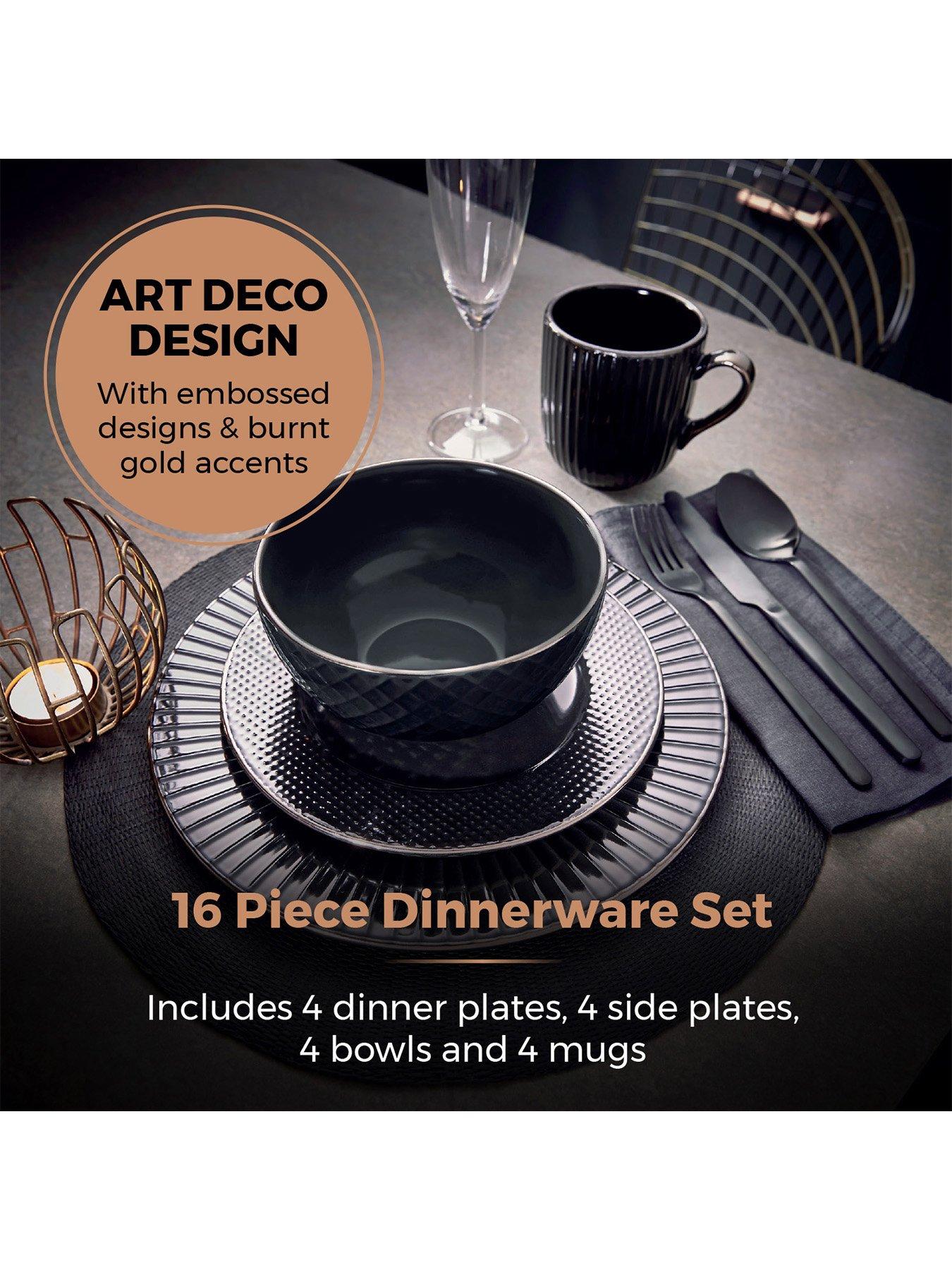 Image 3 of 7 of Tower Empire 16-Piece Dinner Set in Black