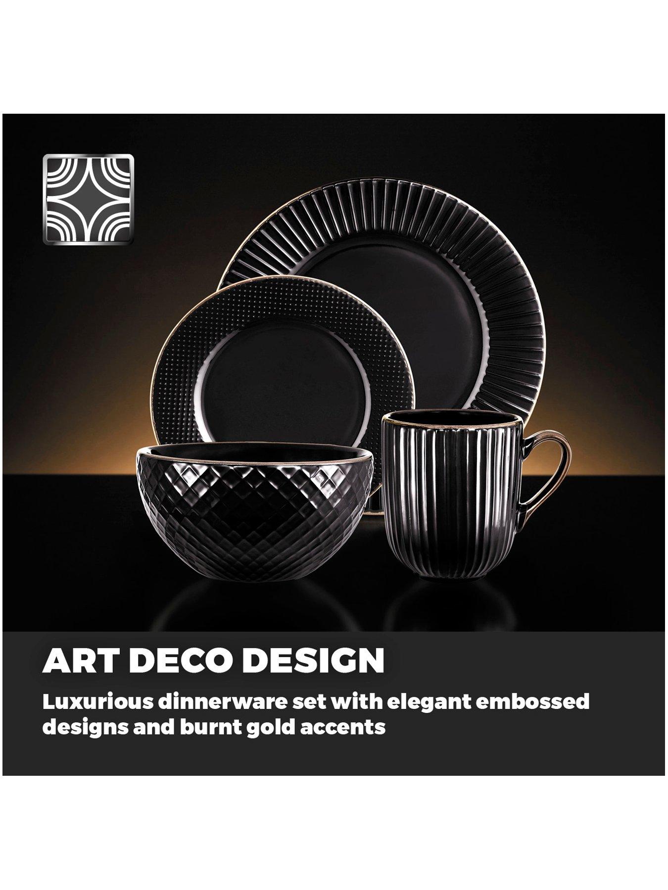 Image 4 of 6 of Tower Empire 16-Piece Dinner Set in Black