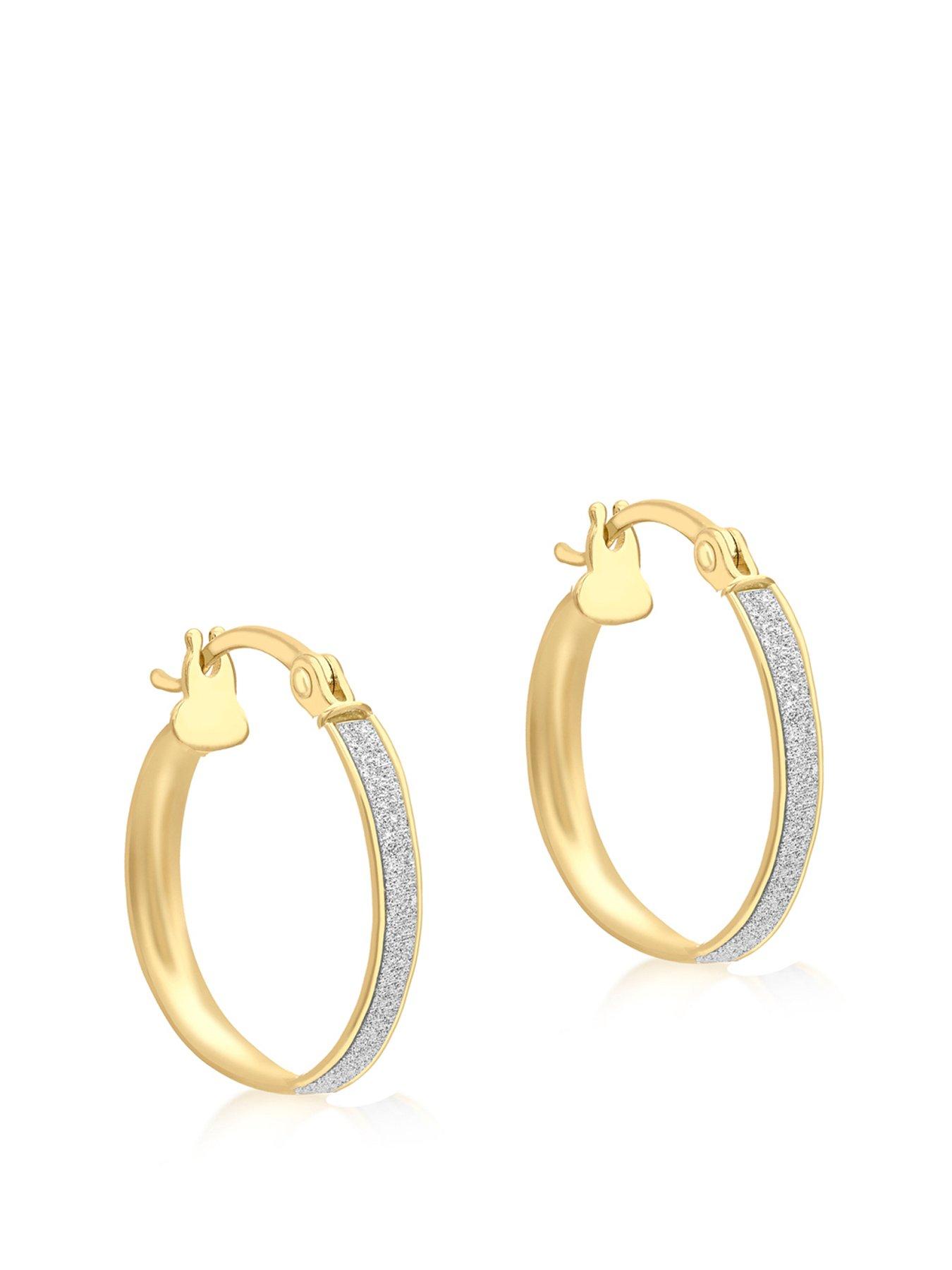 Product photograph of Love Gold 9ct Yellow Gold 2 5mm Tube 19mm Stardust Creole Earrings from very.co.uk