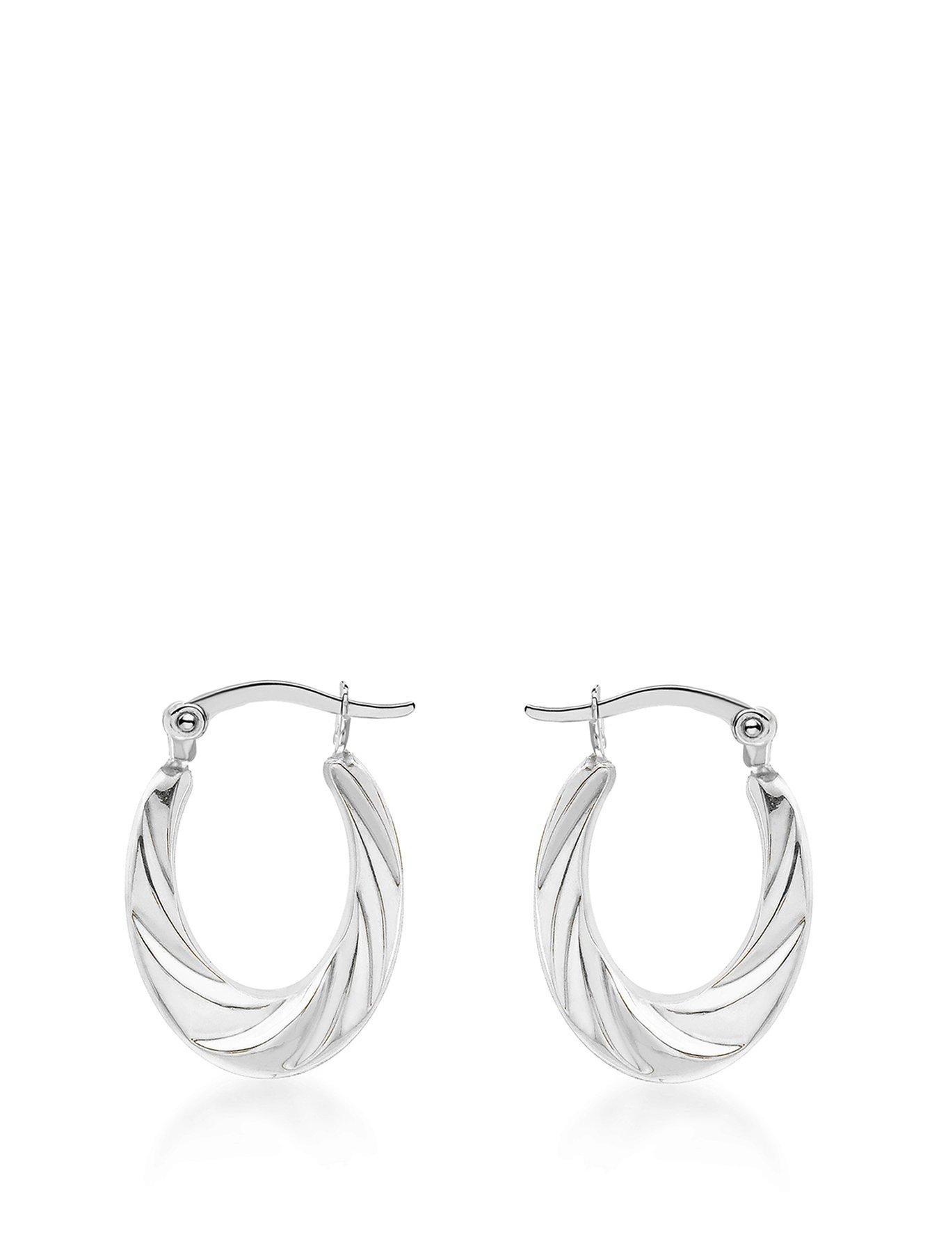 Product photograph of The Love Silver Collection Sterling Silver 19 3mm X 26mm Twisted Oval Creole Earrings from very.co.uk