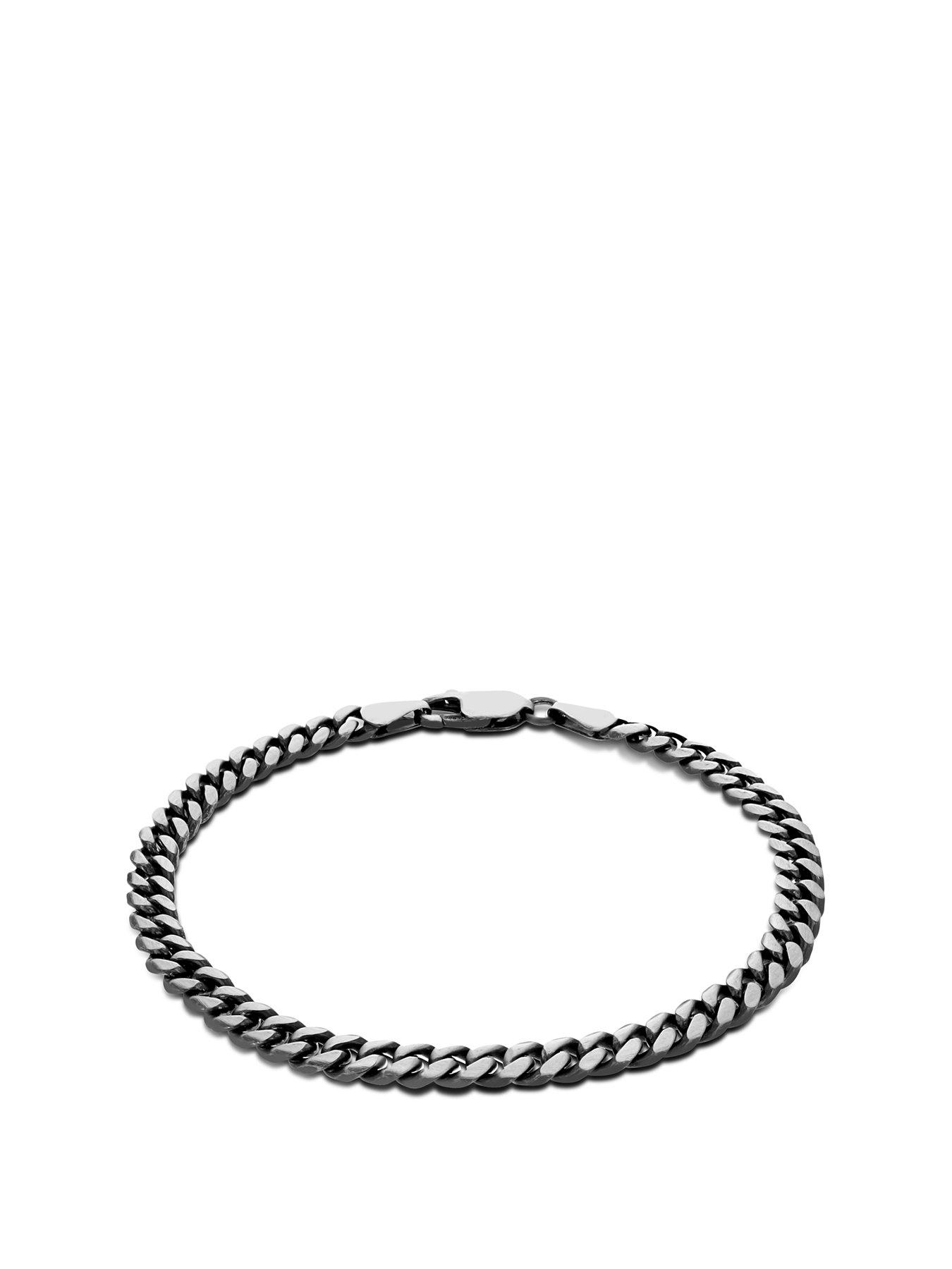 undefined Sterling Silver Oxidised Men's Brushed 8' Curb Bracelet