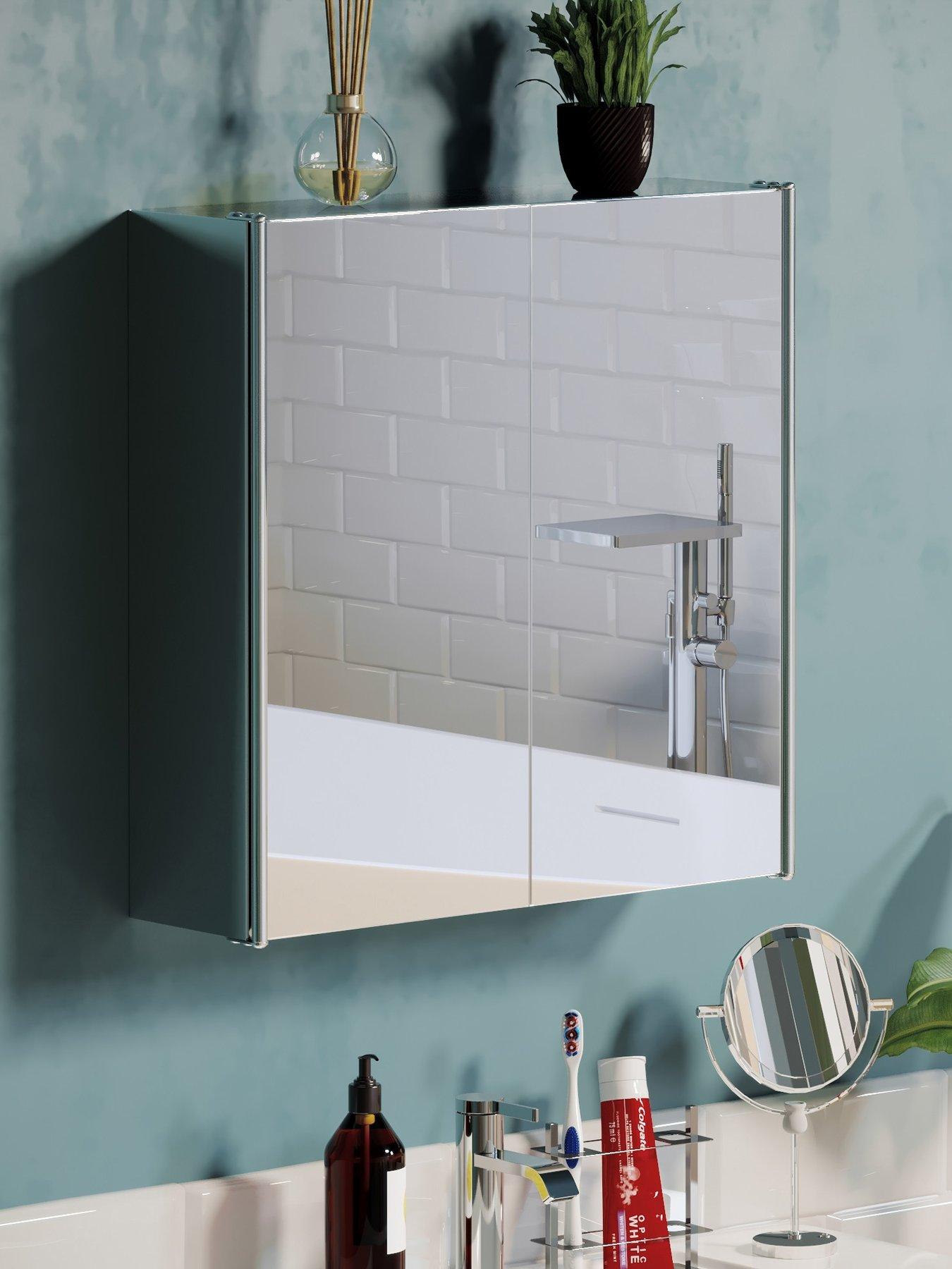Product photograph of Bath Vida Tiano Stainless Steel Mirrored Double Cabinet from very.co.uk