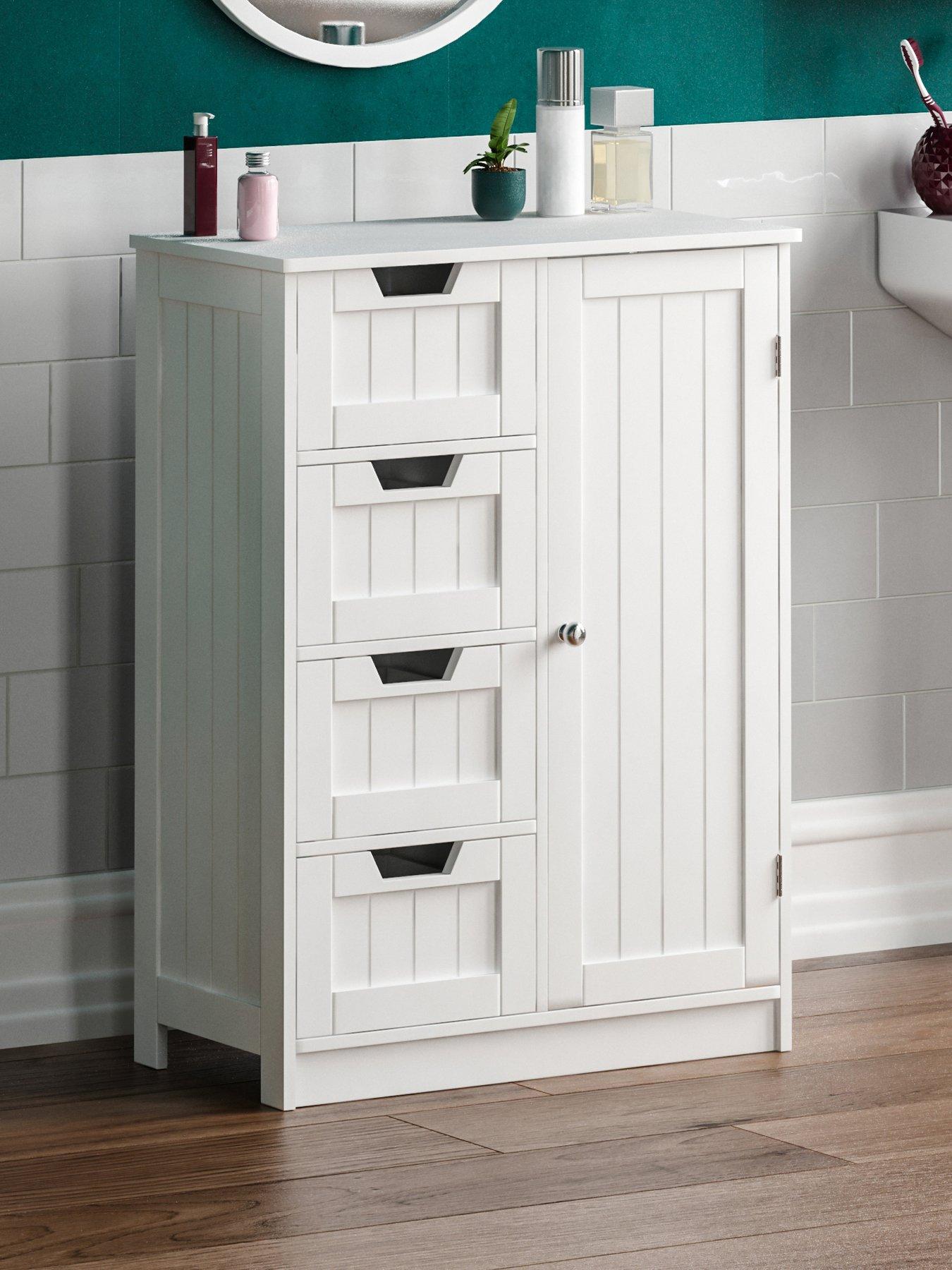 Bathroom Furniture White Slimline 4 Drawer Unit Cabinet Storage